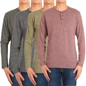 4-Pack: Men's Long-Sleeve Marled Henley Shirts - Size: Medium