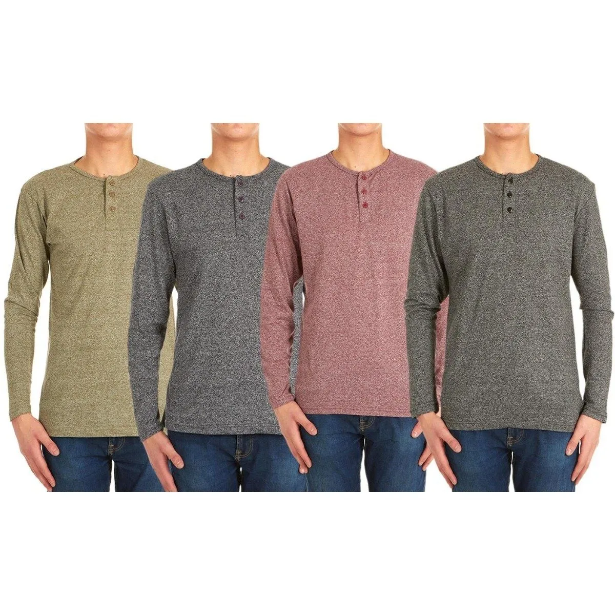 4-Pack: Men's Long-Sleeve Marled Henley Shirts - Size: Medium