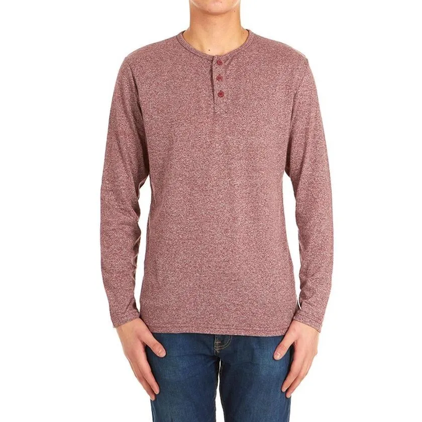 4-Pack: Men's Long-Sleeve Marled Henley Shirts - Size: Medium