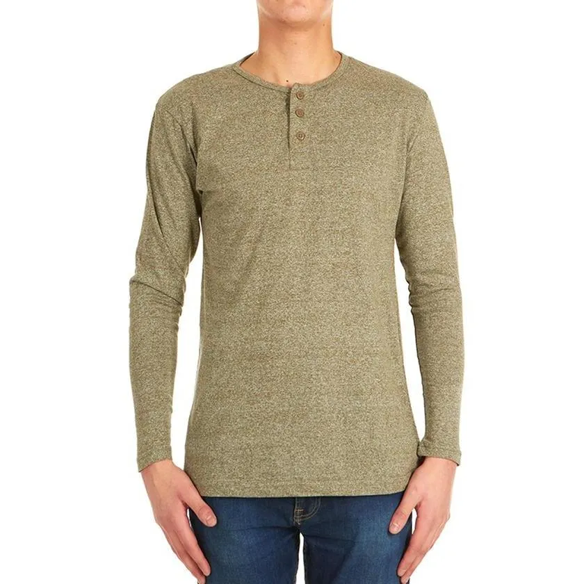 4-Pack: Men's Long-Sleeve Marled Henley Shirts - Size: Medium