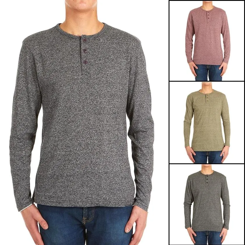 4-Pack: Men's Long-Sleeve Marled Henley Shirts - Size: Medium
