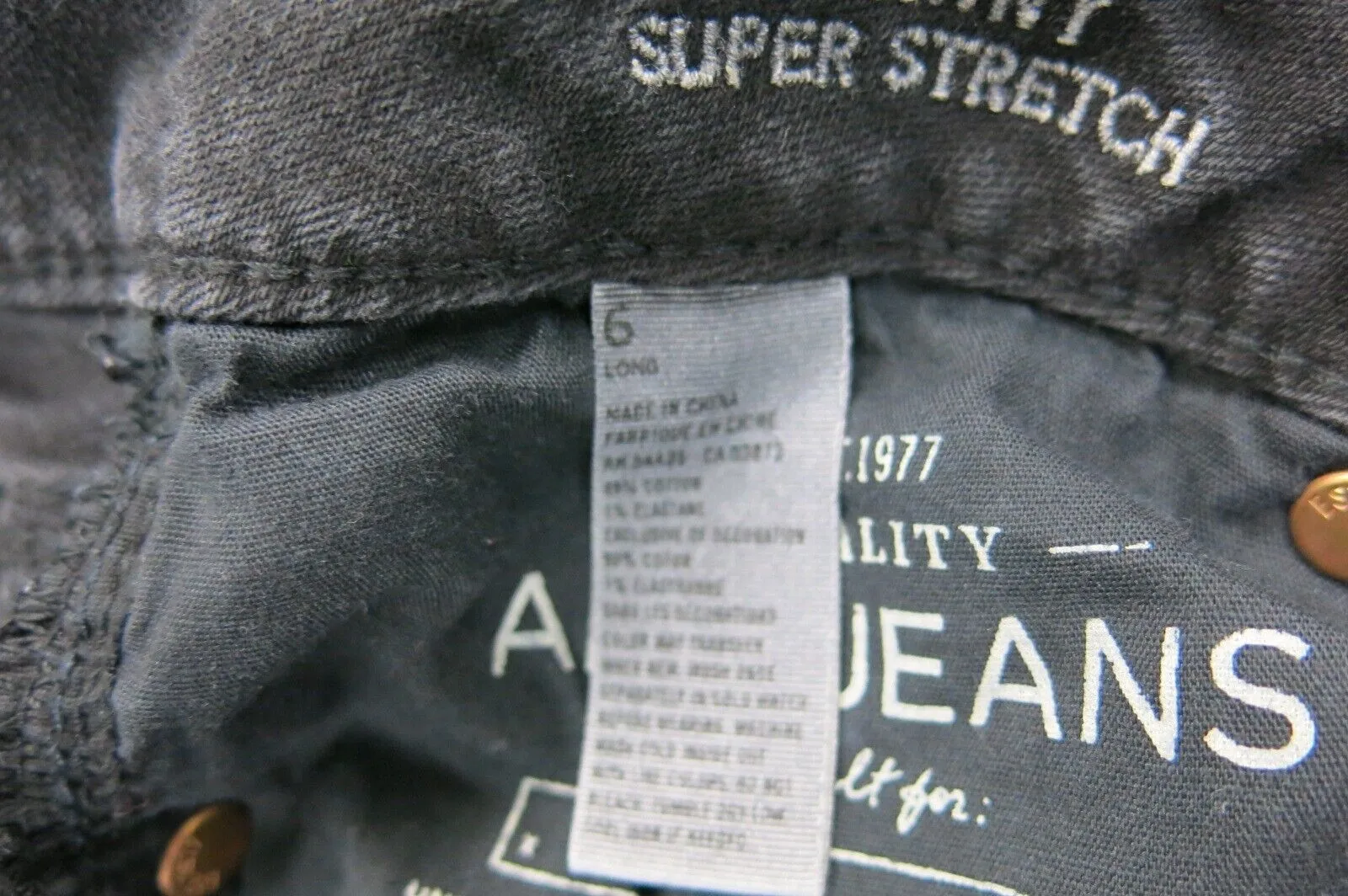 American Eagle Womens Super Stretch Jeans Skinny Leg Mid Rise Black Size 6