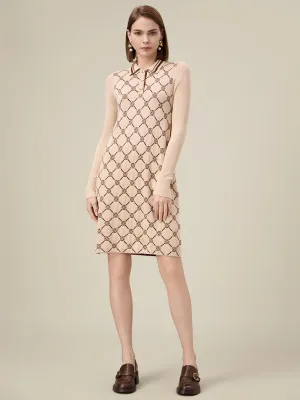 Amoretu Women's Polo Neck Contrast Logo Pattern Dress