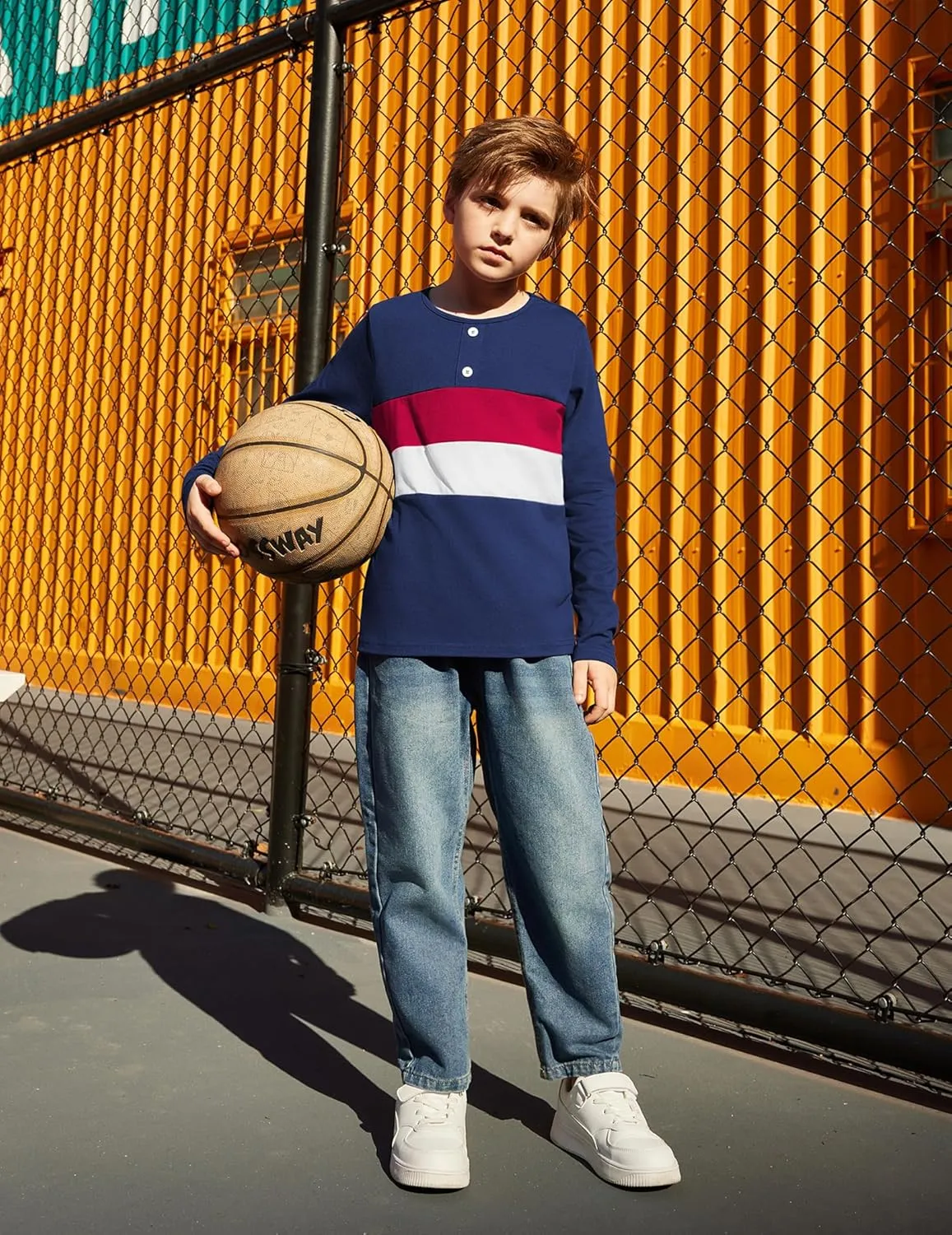 Arshiner Kids Boys Henley Shirts Cotton Long Sleeve T-Shirts Color Block Tee