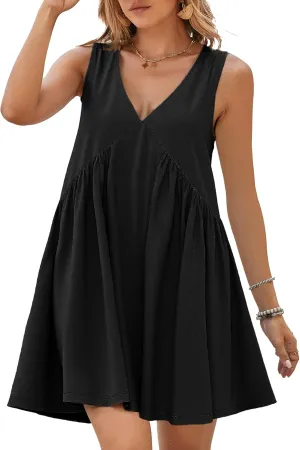 BerryGo Womens Summer Sleeveless Mini Dress Casual V Neck Beach Tank Babydoll Short Sundresses for Vacation Party 2025