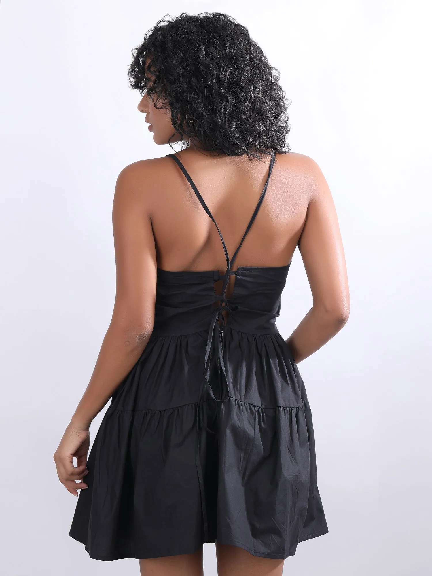 Black skater waist smoking mini dress