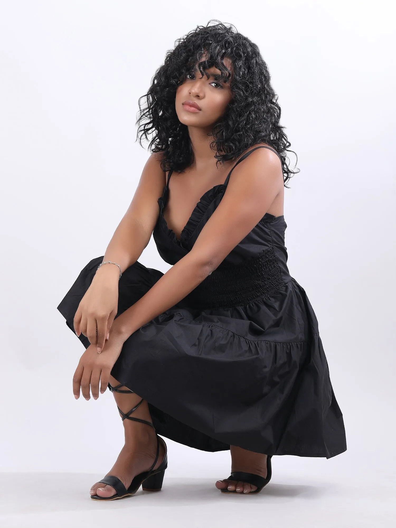 Black skater waist smoking mini dress