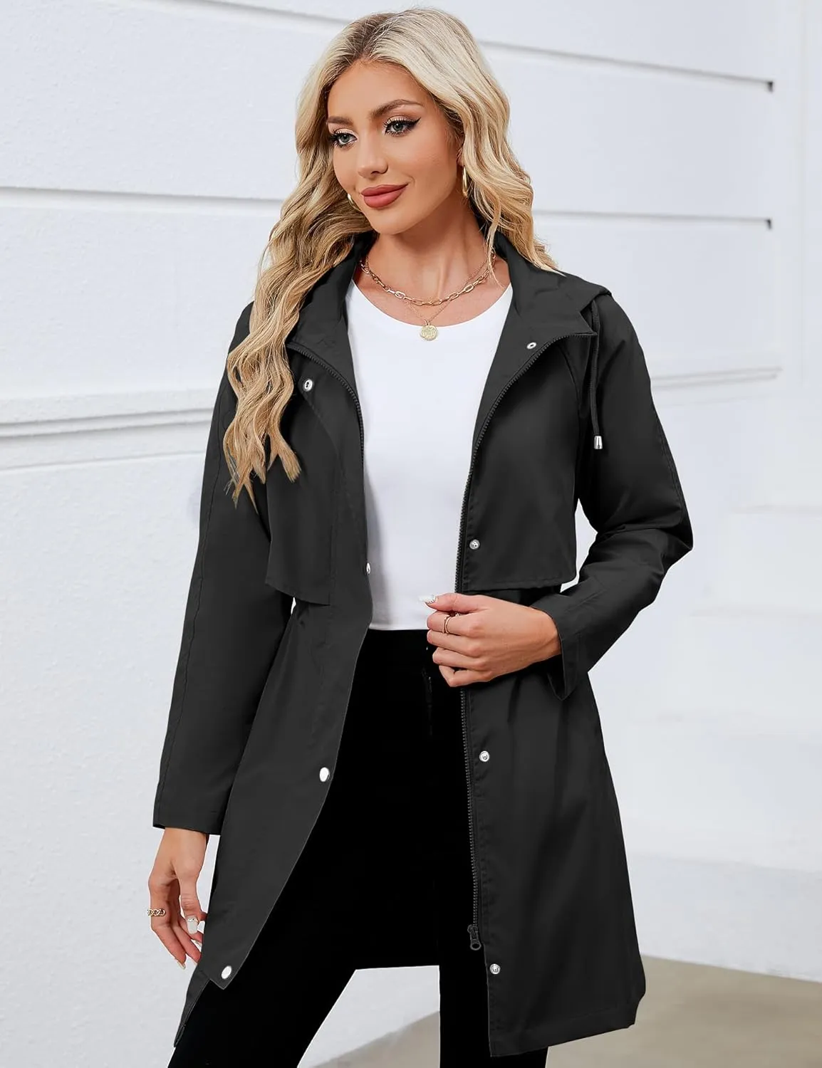 Bloggerlove Rain Jacket for Women Waterproof with Hood Trech Coat for Women Lightweight Raincoats Packable Windbreaker