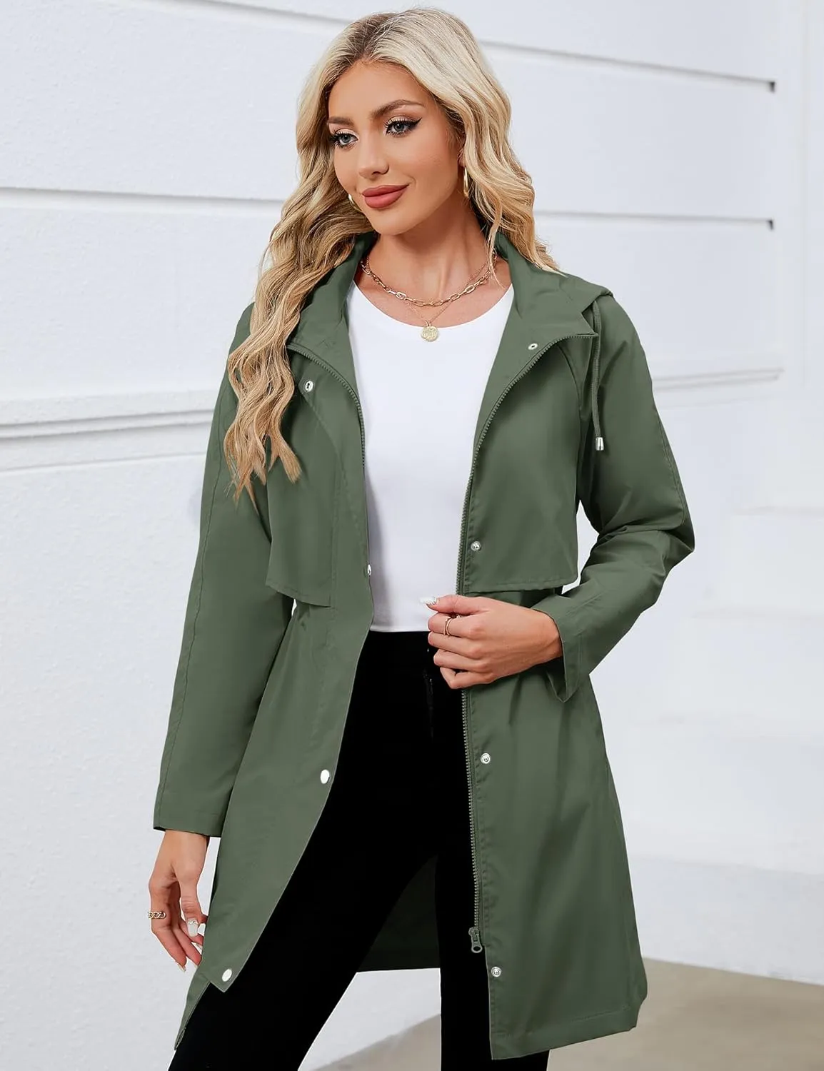 Bloggerlove Rain Jacket for Women Waterproof with Hood Trech Coat for Women Lightweight Raincoats Packable Windbreaker