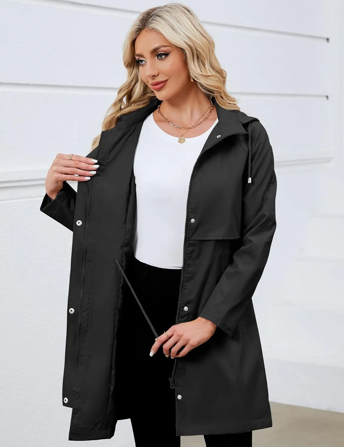 Bloggerlove Rain Jacket for Women Waterproof with Hood Trech Coat for Women Lightweight Raincoats Packable Windbreaker