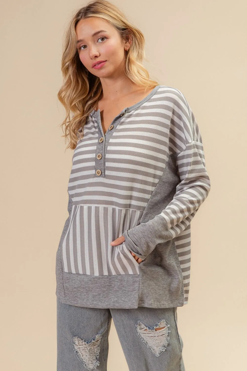 Blue Zone Planet |  BiBi Striped Thumbhole Long Sleeve Top