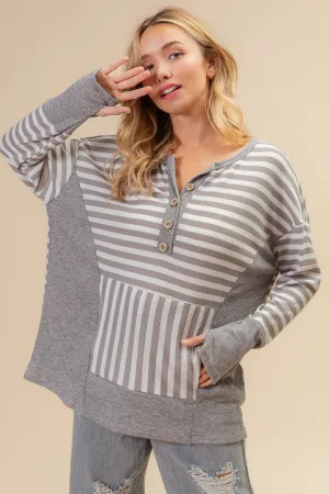Blue Zone Planet |  BiBi Striped Thumbhole Long Sleeve Top