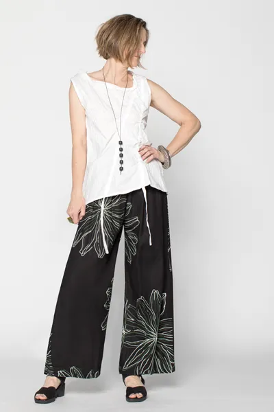Button Palazzo Pant in Black Chrysanthemum Roma