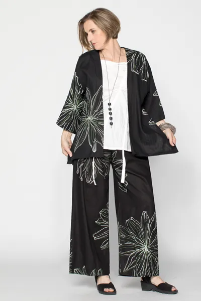 Button Palazzo Pant in Black Chrysanthemum Roma