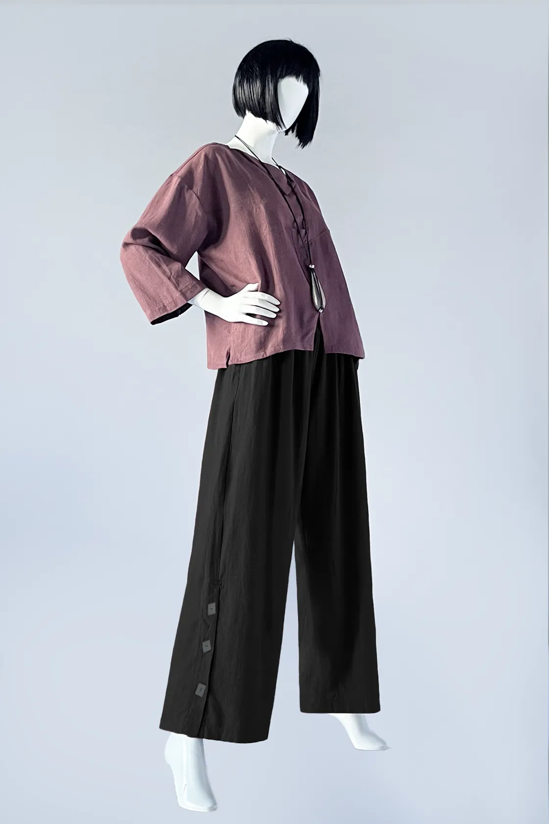 Button Palazzo Pant in Black Roma