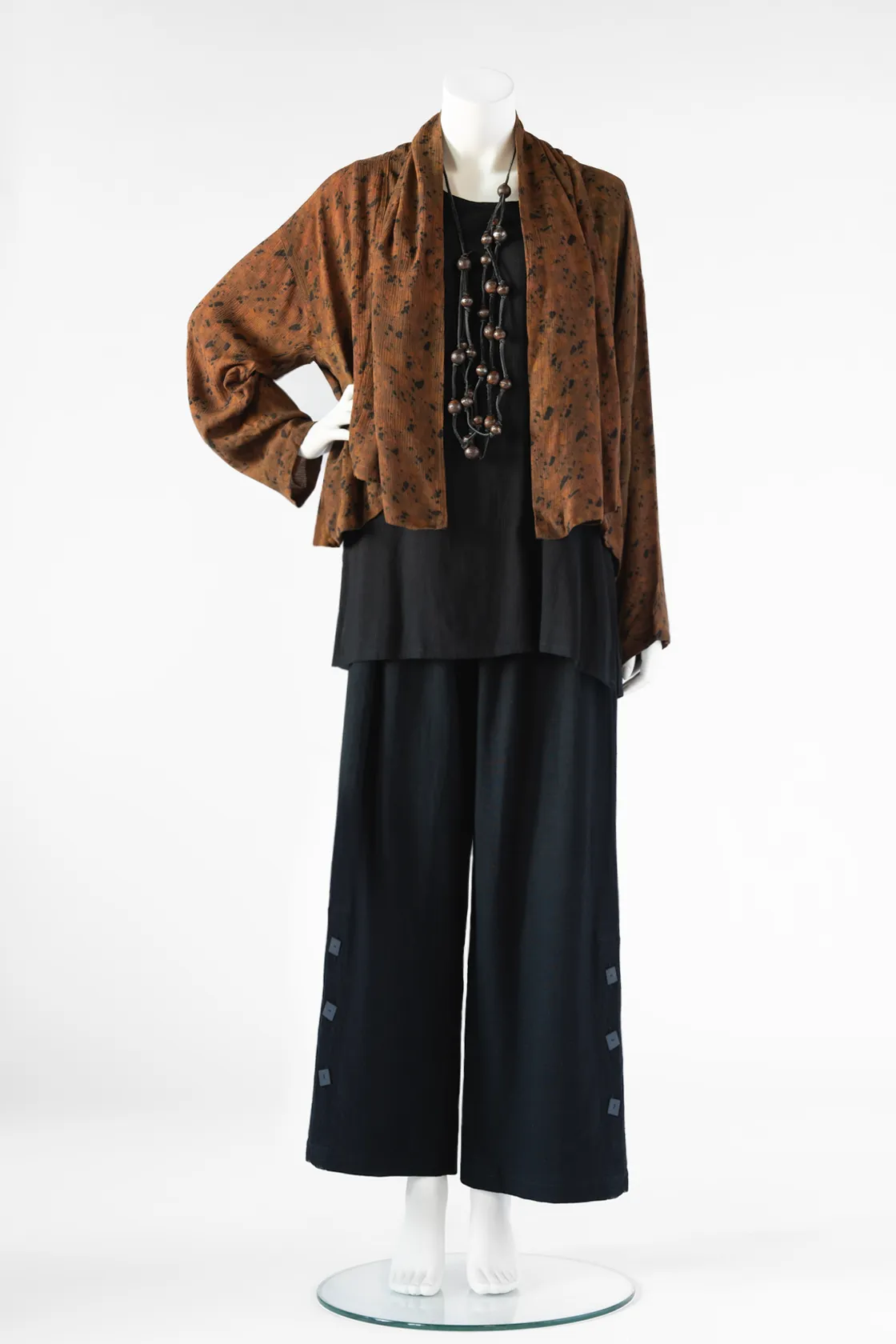 Button Palazzo Pant in Black Roma