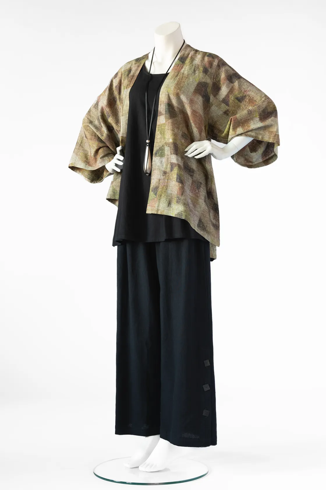 Button Palazzo Pant in Black Roma