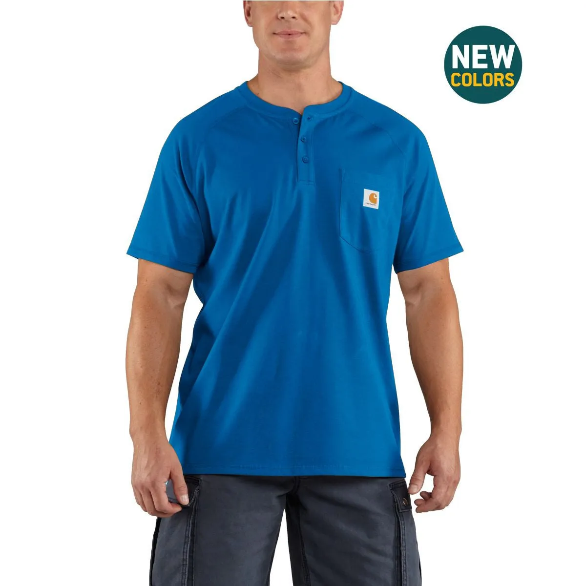 Carhartt Men's Cool Blue Force Cotton Delmont Short Sleeve Henley
