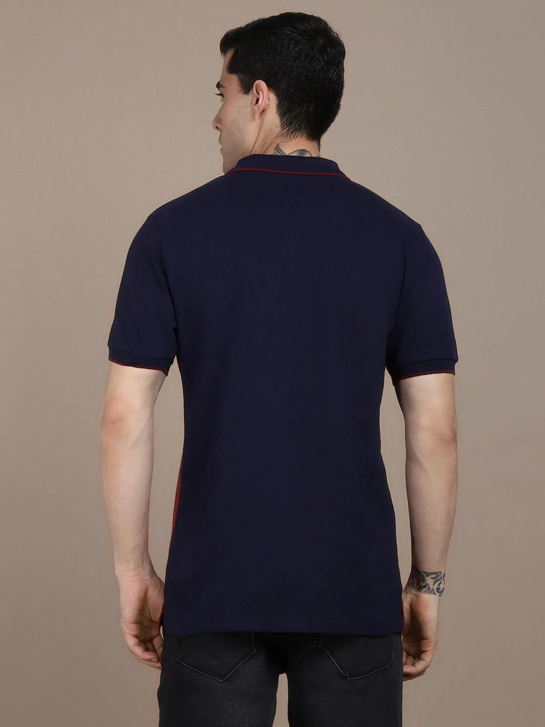 Dennis Lingo Colourblocked Polo Collar Pure Cotton T-shirt