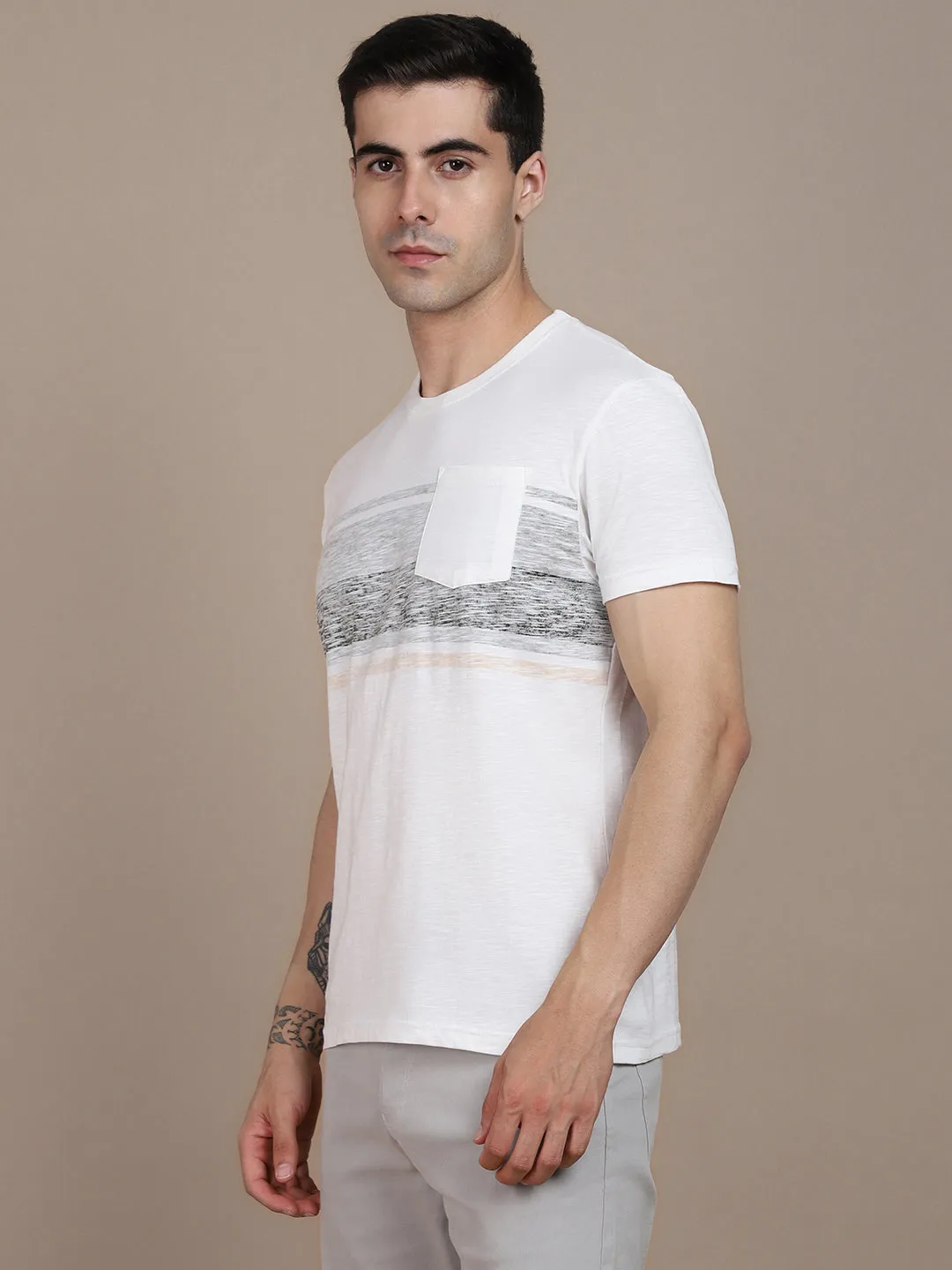 Dennis Lingo Striped Printed Slim Fit Pure Cotton T-shirt