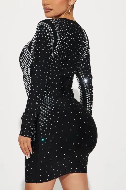 Dynamite Long Sleeve Rhinestone Mini Dress
