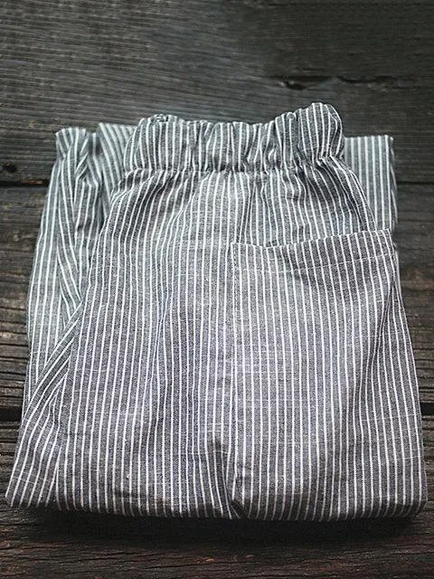 FashionSierra - Linen Gray Striped Pants Women