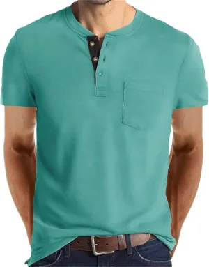 Lexiart Mens Fashion Henley Shirts Long Sleeve Button Cotton T-Shirt with Pocket