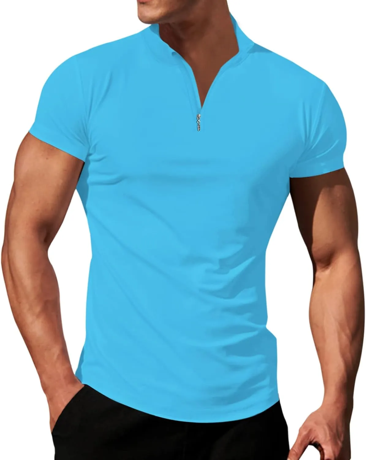 LOGEEYAR Mens Quarter-Zip V Neck Polo Shirts Slim Fit Short Sleeve Athletic T-Shirt Henley Shirt