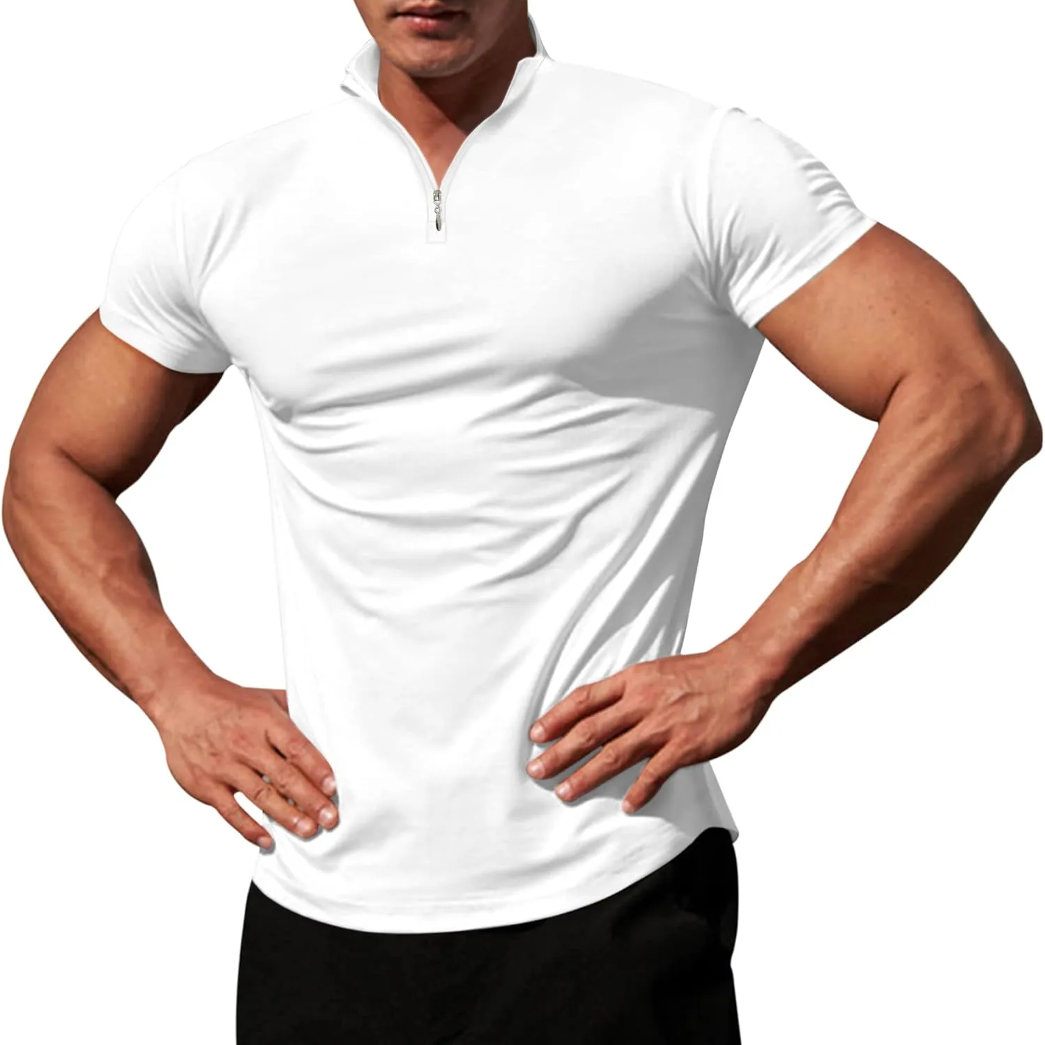 LOGEEYAR Mens Quarter-Zip V Neck Polo Shirts Slim Fit Short Sleeve Athletic T-Shirt Henley Shirt
