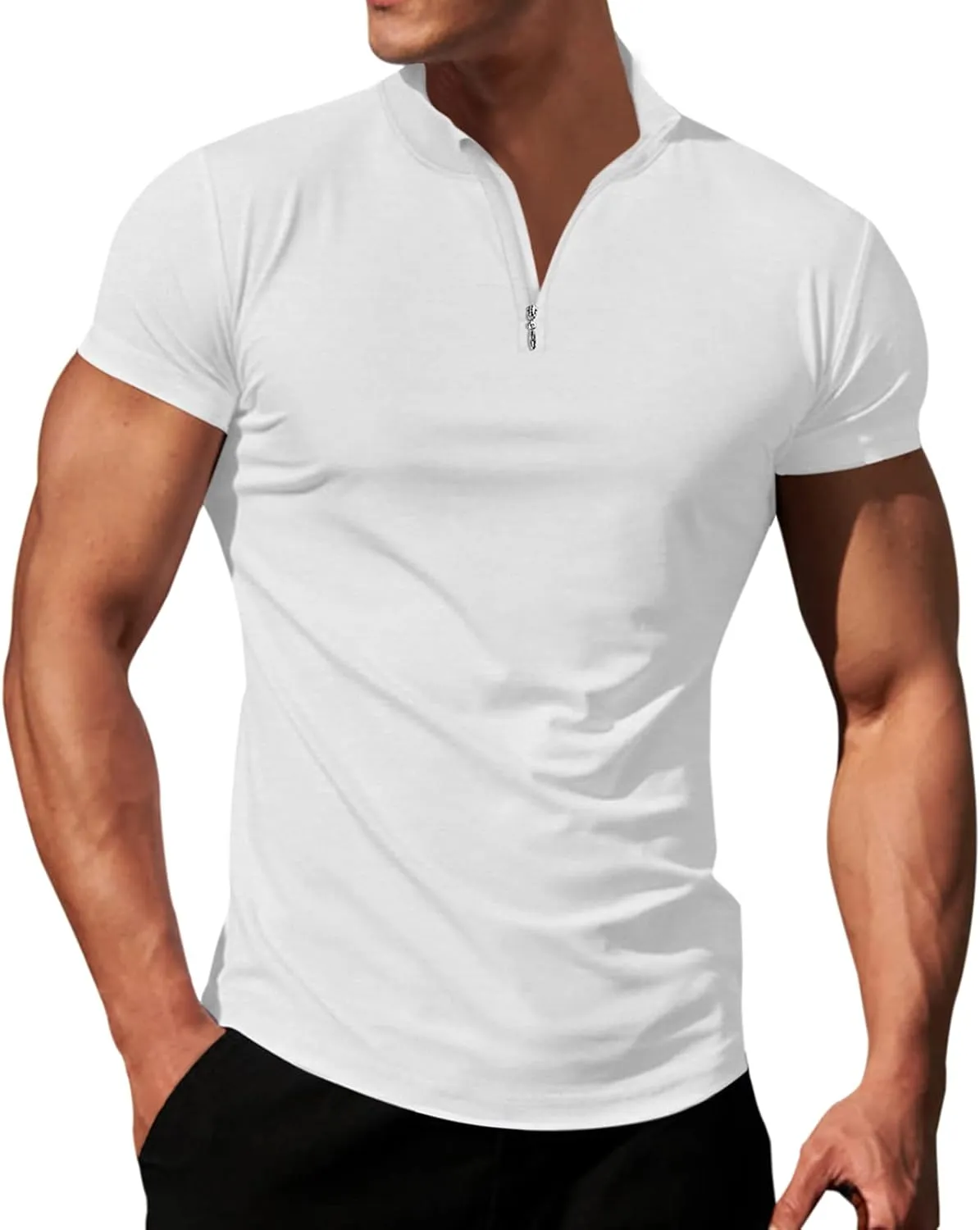 LOGEEYAR Mens Quarter-Zip V Neck Polo Shirts Slim Fit Short Sleeve Athletic T-Shirt Henley Shirt