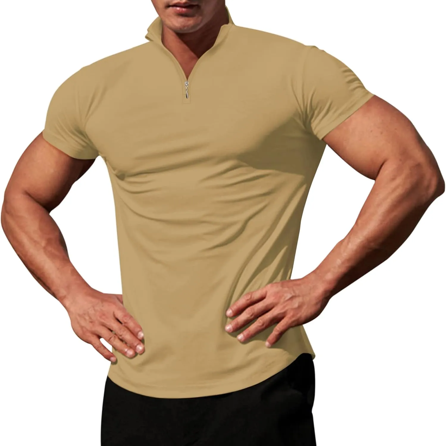 LOGEEYAR Mens Quarter-Zip V Neck Polo Shirts Slim Fit Short Sleeve Athletic T-Shirt Henley Shirt