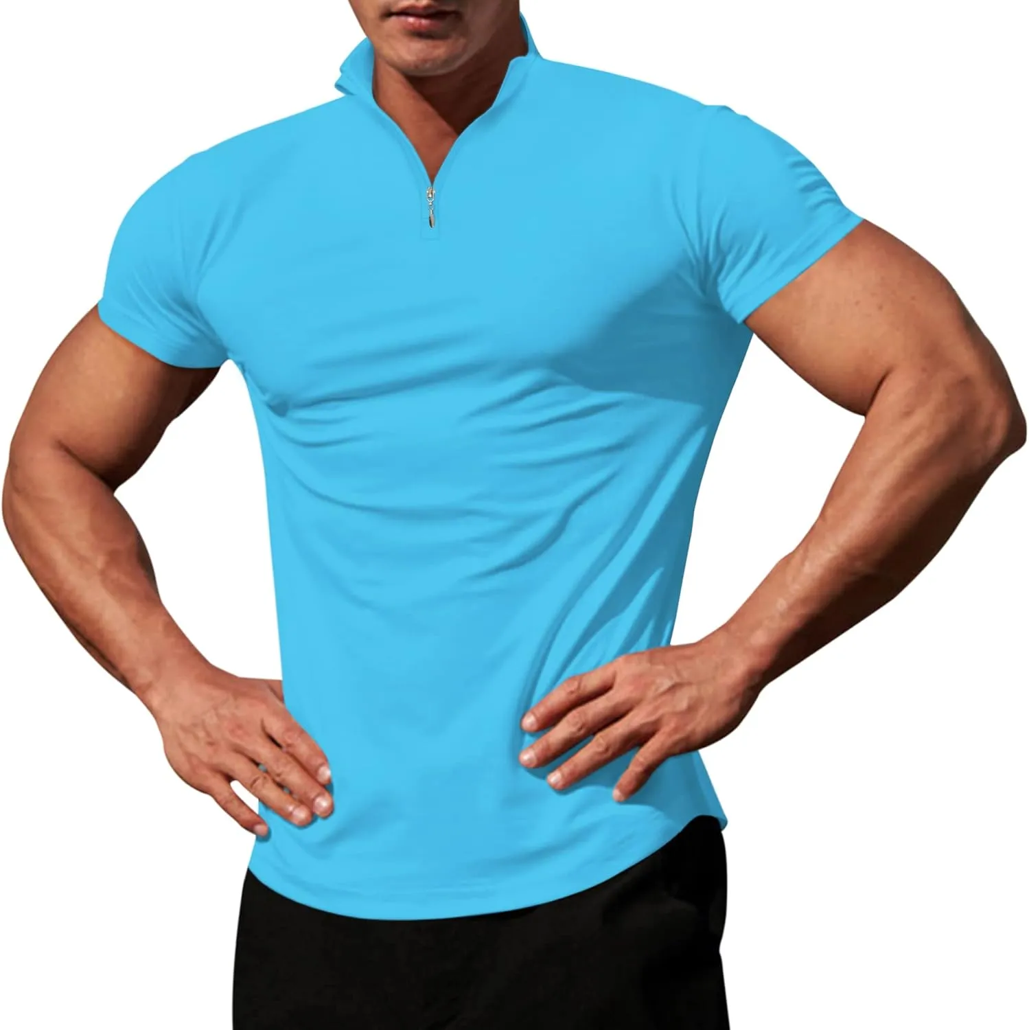 LOGEEYAR Mens Quarter-Zip V Neck Polo Shirts Slim Fit Short Sleeve Athletic T-Shirt Henley Shirt
