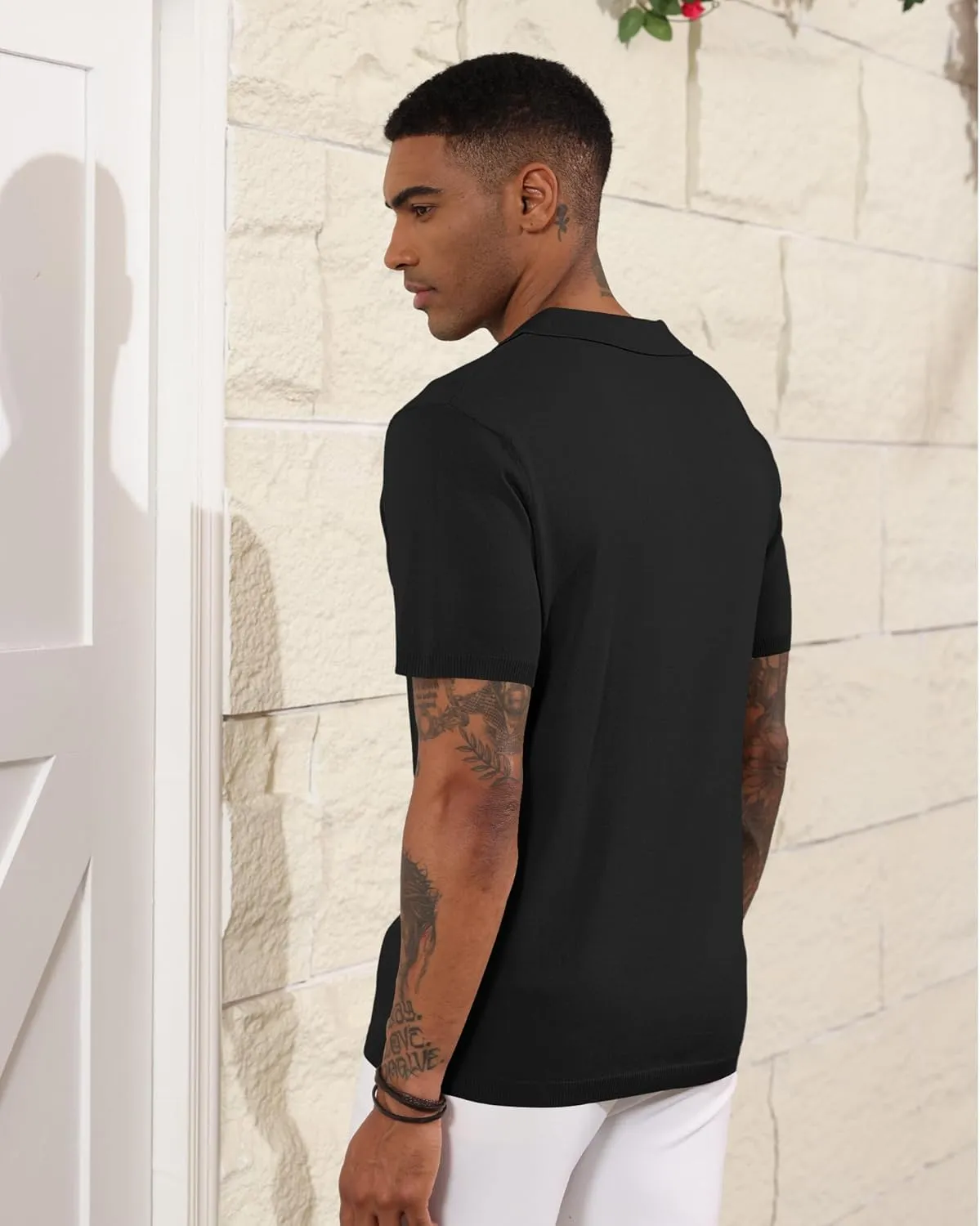 Mens Knit Polo Shirts Casual Short Sleeve Classic Basic Button Down Golf Shirts