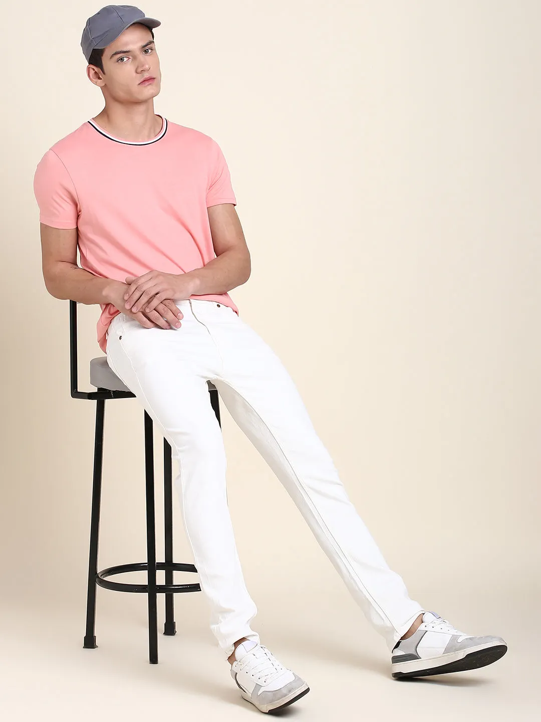 Men's Pink Solid T-shirt