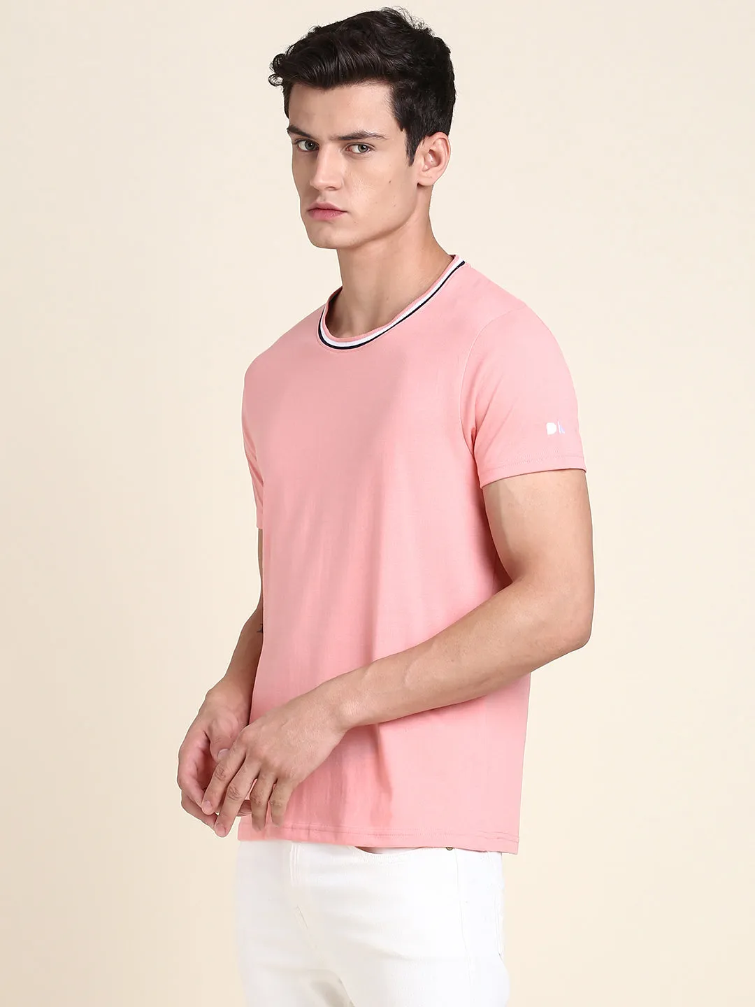 Men's Pink Solid T-shirt