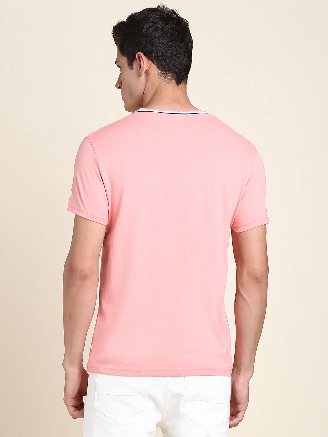 Men's Pink Solid T-shirt