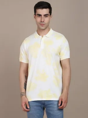 Men's Polo Collar Yellow  Dyed Casual T-shirt