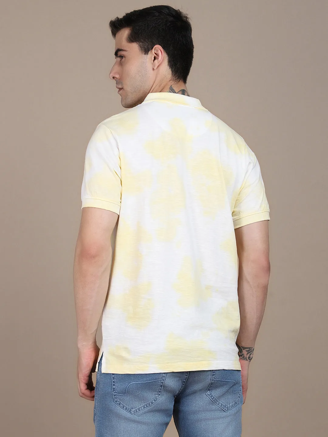 Men's Polo Collar Yellow  Dyed Casual T-shirt