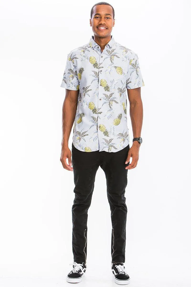 Mens White Pineapple Hawaiian Shirt Button Down