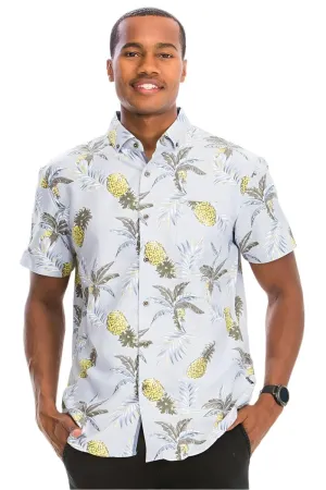 Mens White Pineapple Hawaiian Shirt Button Down