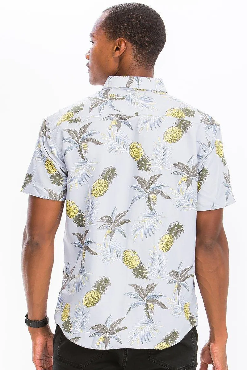 Mens White Pineapple Hawaiian Shirt Button Down