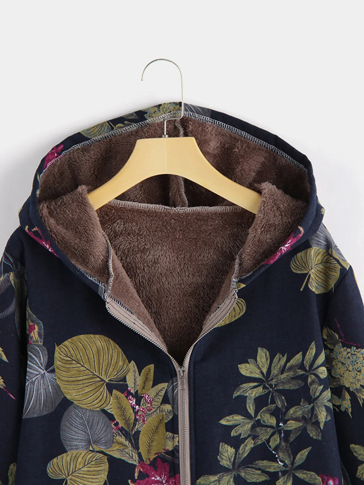 OEM ODM Floral Print Zip Back Hooded Long Sleeve Plus Size Coats & Jackets