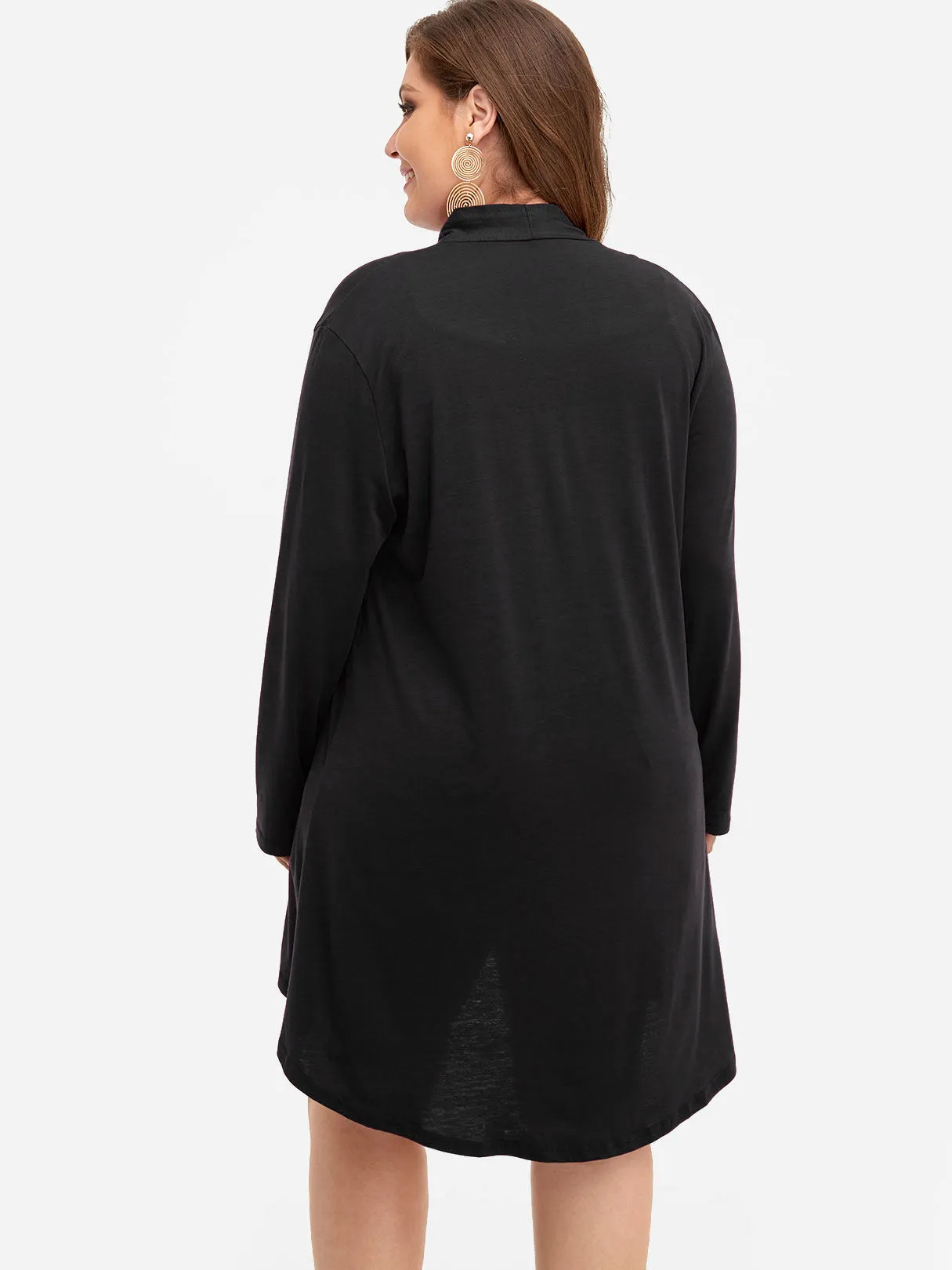 OEM ODM Plain Long Sleeve Curved Hem Black Plus Size Coats & Jackets