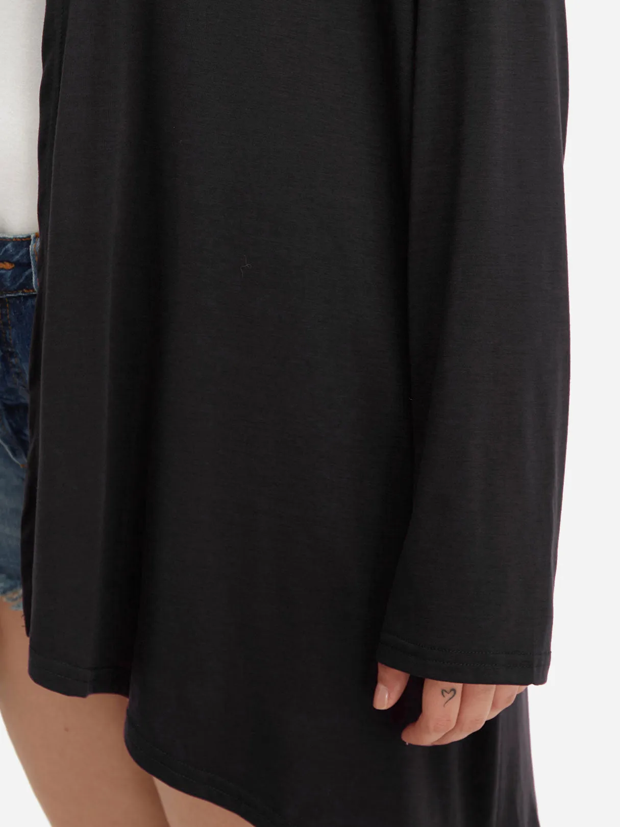OEM ODM Plain Long Sleeve Curved Hem Black Plus Size Coats & Jackets
