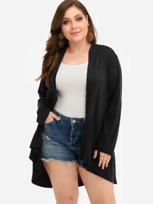 OEM ODM Plain Long Sleeve Curved Hem Black Plus Size Coats & Jackets