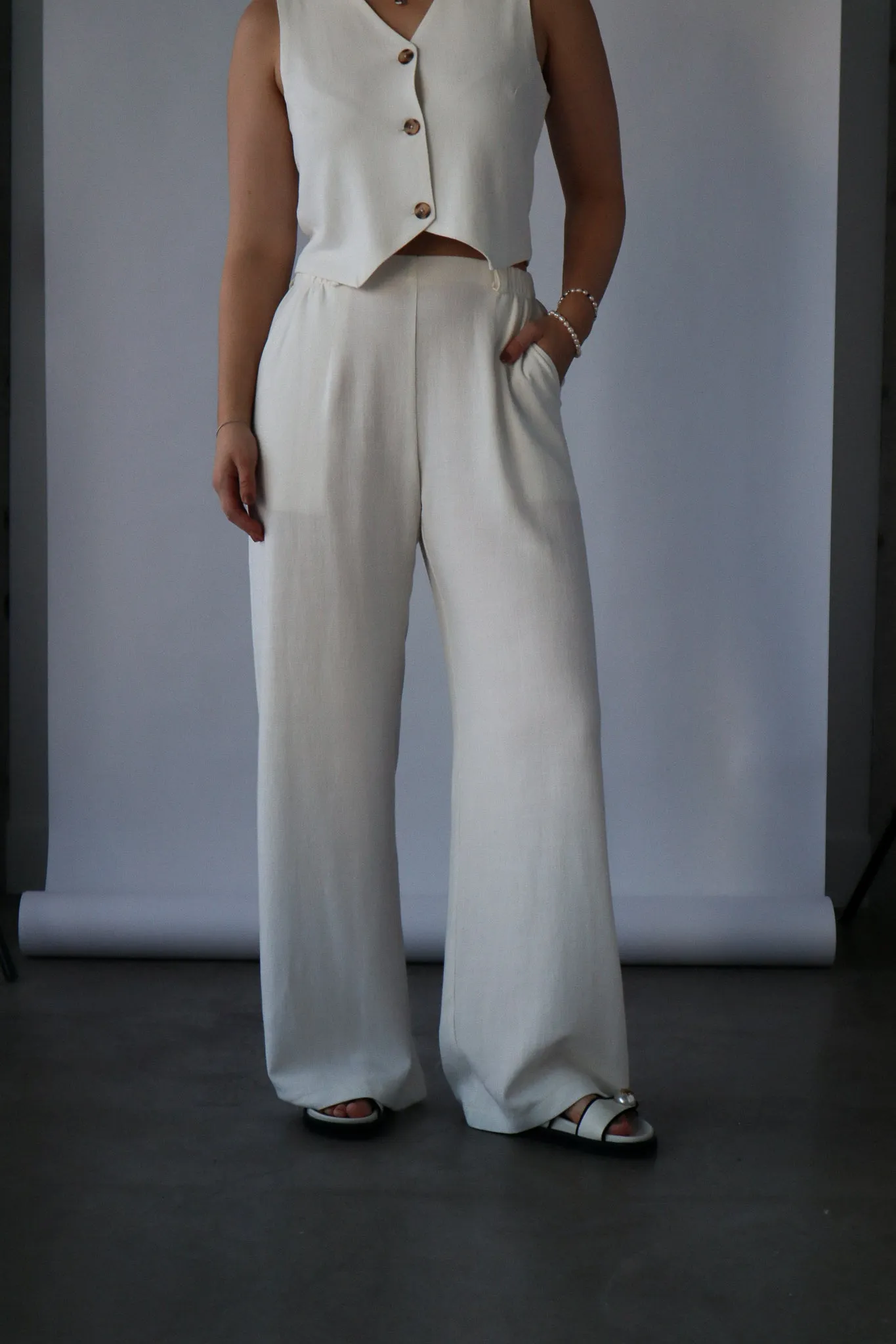 Pantalon droit à pince - Lin ivoire