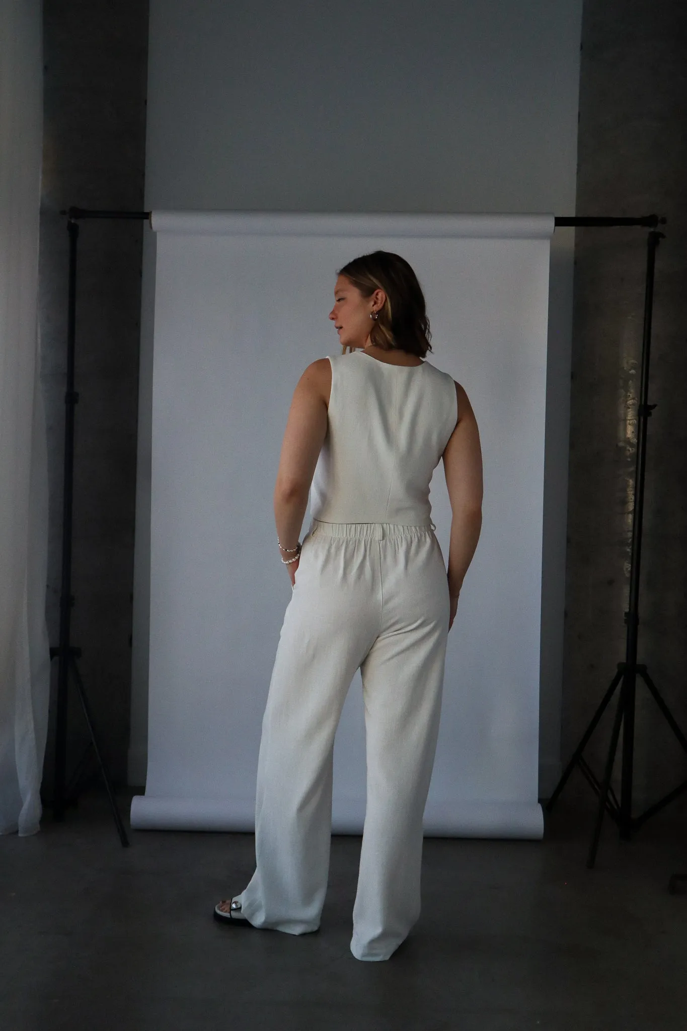 Pantalon droit à pince - Lin ivoire