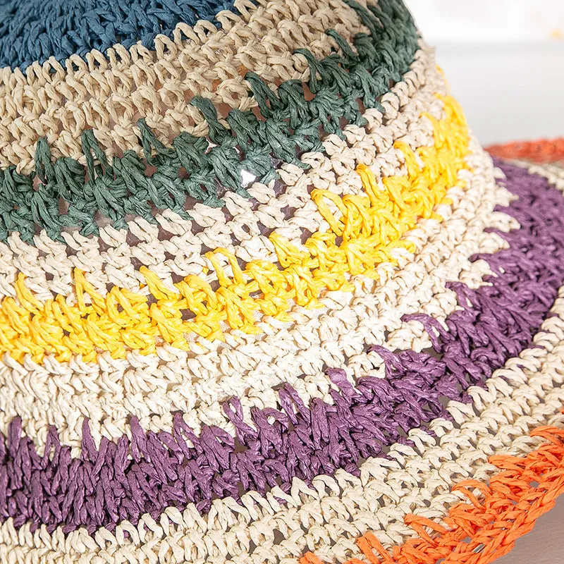 Paziye Straw Woven Rainbow Bucket Hat