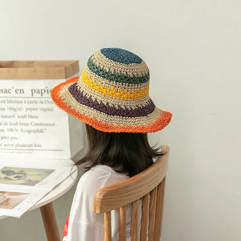 Paziye Straw Woven Rainbow Bucket Hat