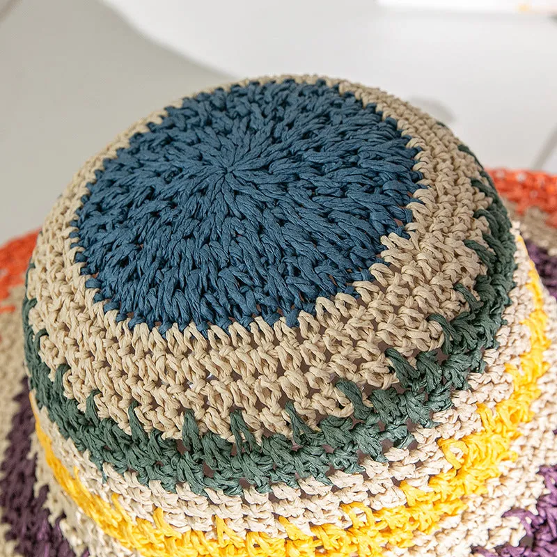 Paziye Straw Woven Rainbow Bucket Hat